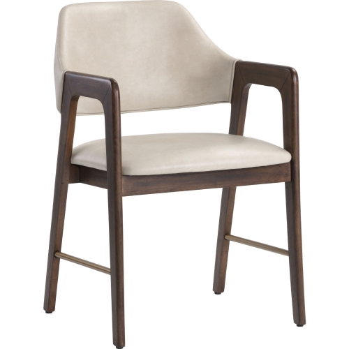 Milton Dining Arm Chair in Cream Leatherette & Wood